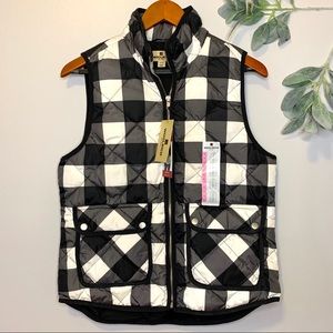 NWT Woolrich Black and White Plaid Down Vest